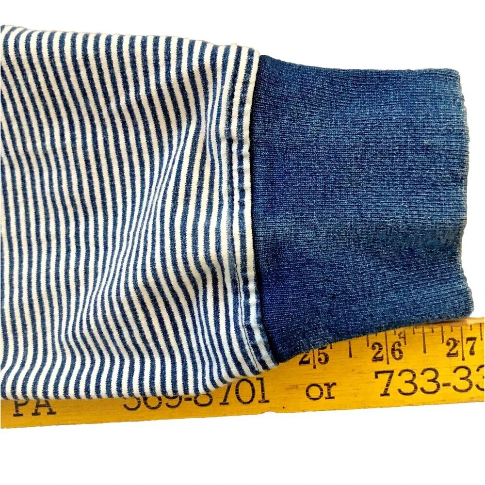 J Crew Striped Sweatshirt Mens Sz M Indigo Cotton Crew Preppy Nautical Beachy